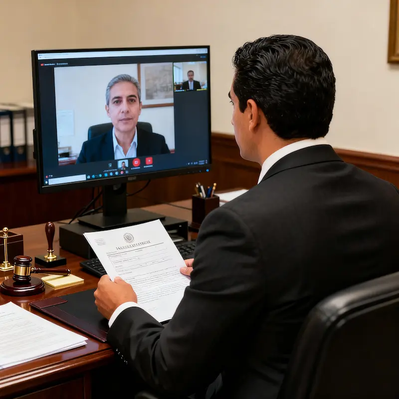 Notario Profesional en Línea con MacBook y Tablet