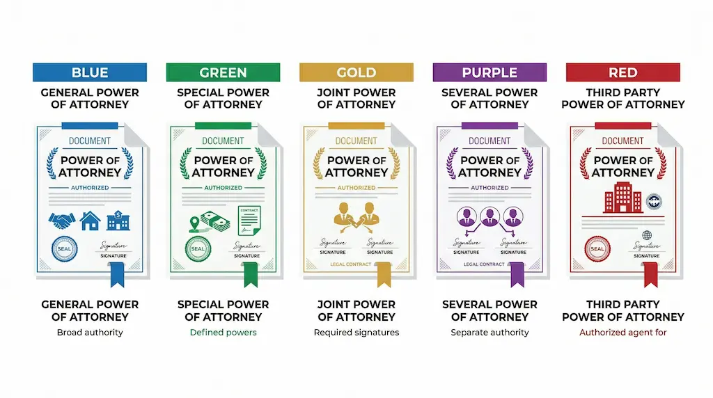 Tipos de poder notarial entre hermanos: general, especial, mancomunado, solidario y a tercero — guía legal para EE.UU.